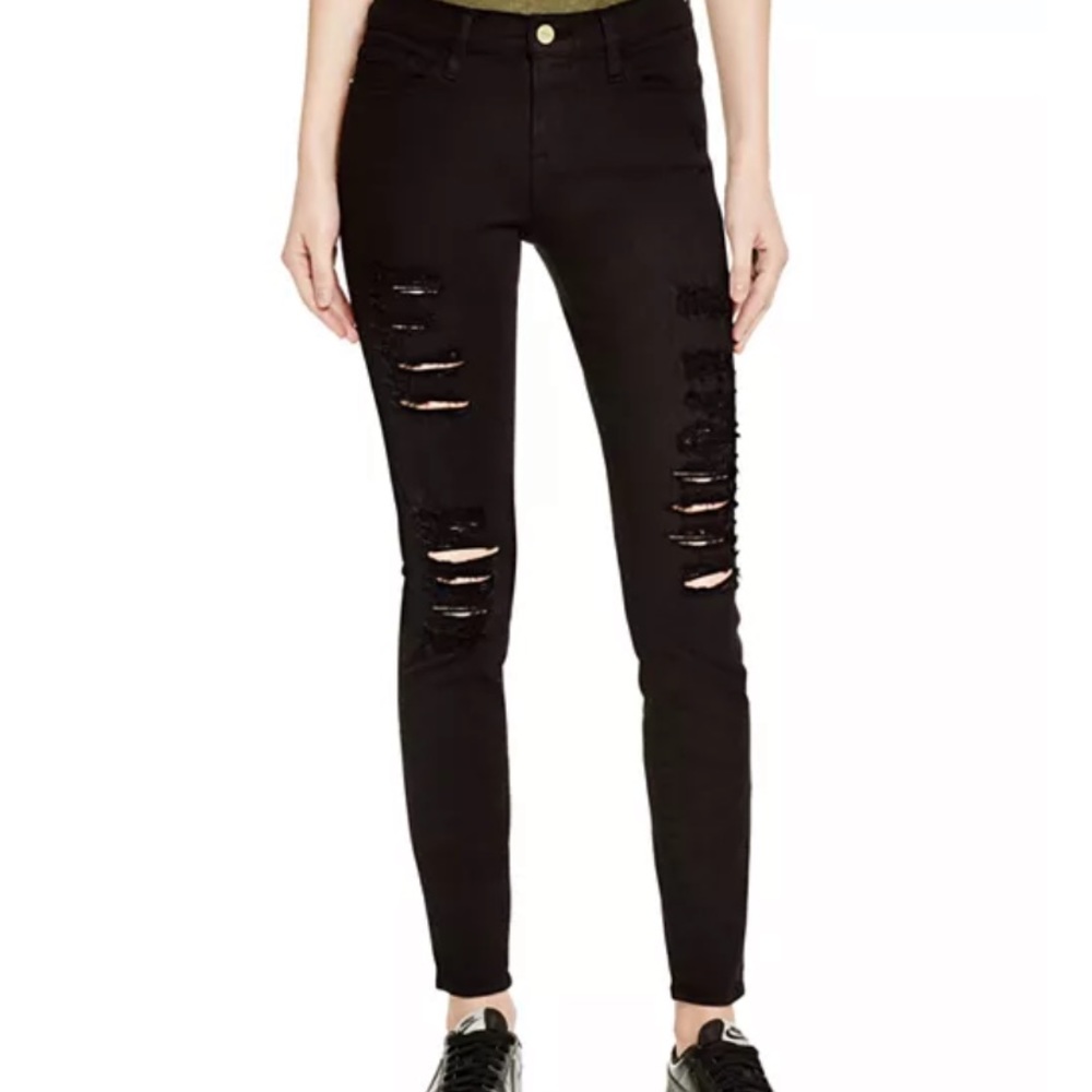 Frame Le Skinny de Jeanne black jeans with distressed/ripped detail